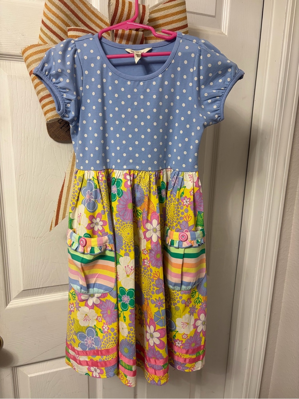 Matilda Jane Blue Polka Dot Top with Bright Floral Patch Skirt